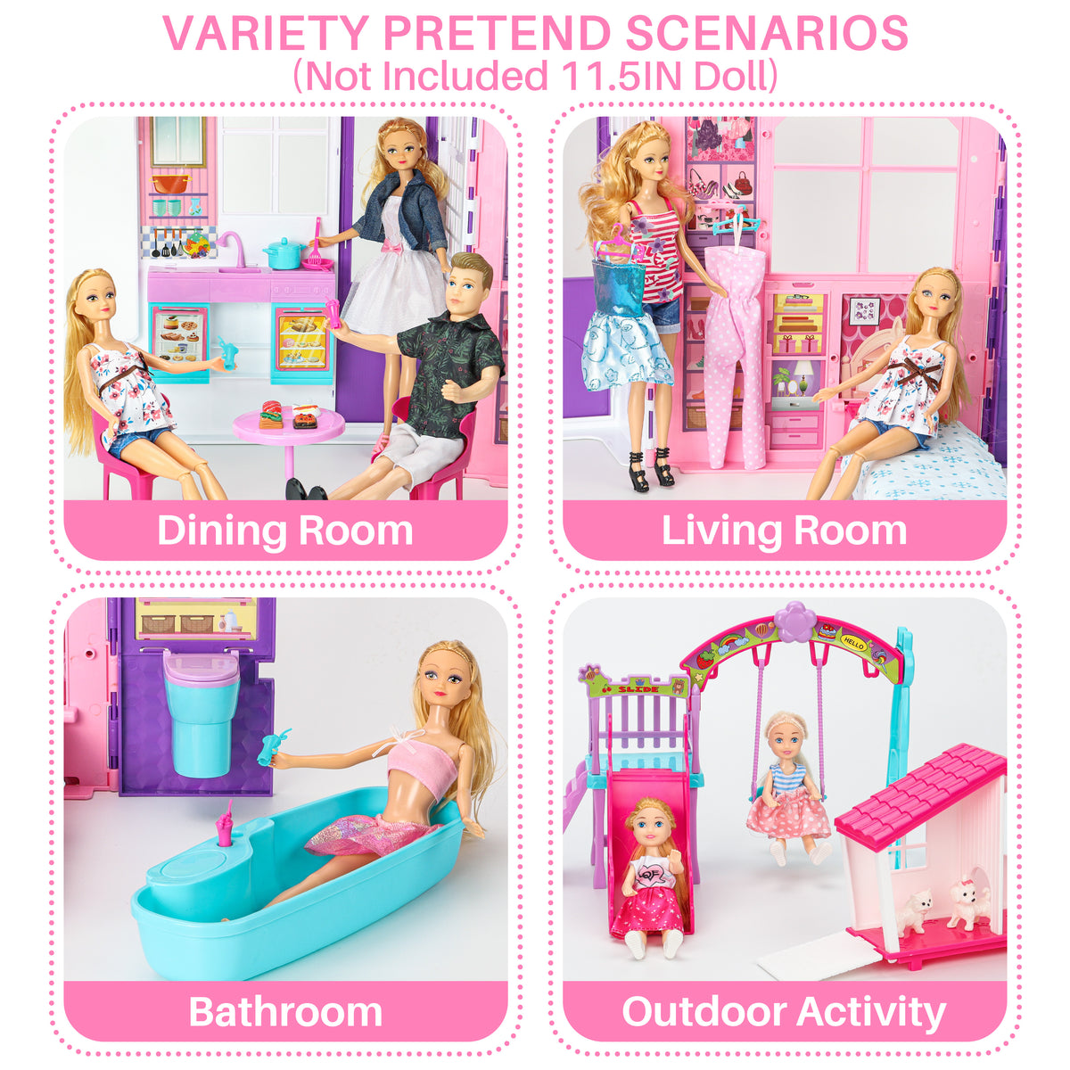 Style Shine Doll House Portable & Foldable Dollhouse w/ 60+ PCS & 2 Dolls