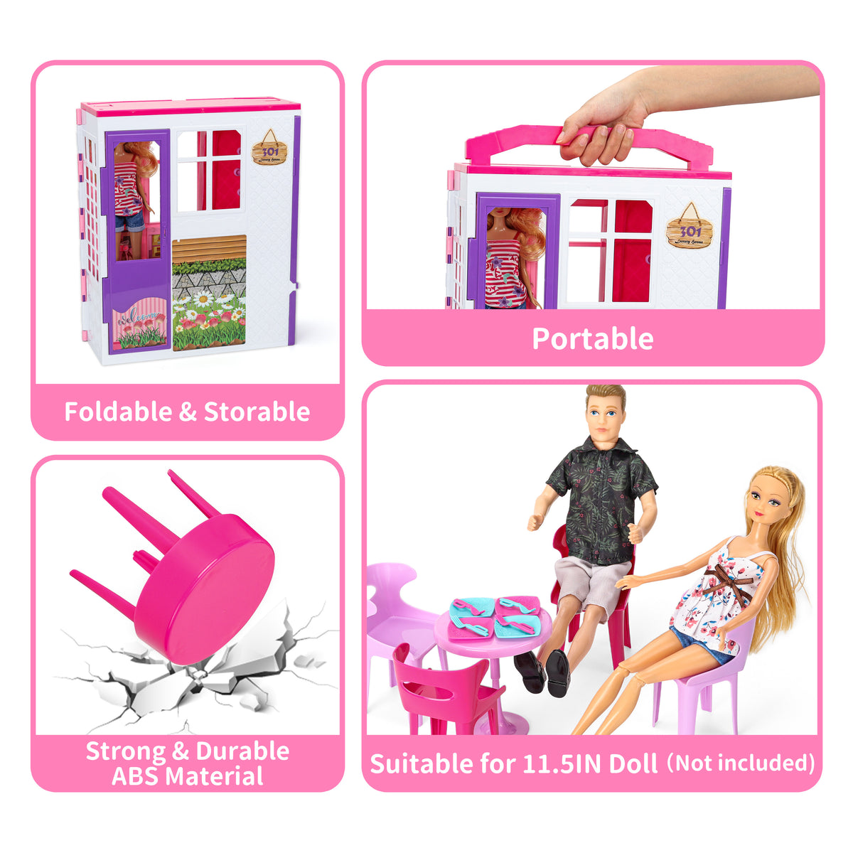 Style Shine Doll House Portable & Foldable Dollhouse w/ 60+ PCS & 2 Dolls